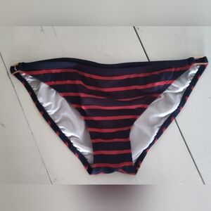 Tommy Hilfiger Women's Red Navy Stripe Bikini Swimsuit Bottoms | Medium